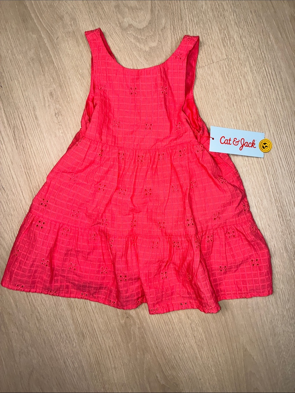NEW Cat & Jack Bright Coral Eyelet Tiered Sundress
